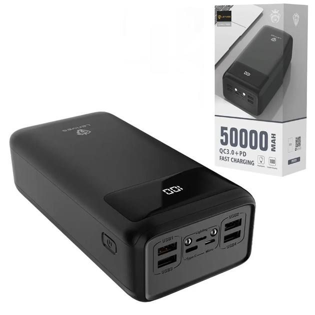 Power bank LENYES PX591 50000mAh (реальна ємність) 20W+PD QUICH CHARGE, портативная внешняя аккумуляторная мобильная батарея, универсальный павербанк для зарядки, компактная зарядная батарея с быстрой зарядкой