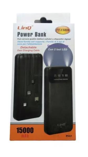 Внешний портативный аккумулятор Power Bank LINQ TT-13806 15000mAh портативная зарядка с фонариком и шнурами в комплекте