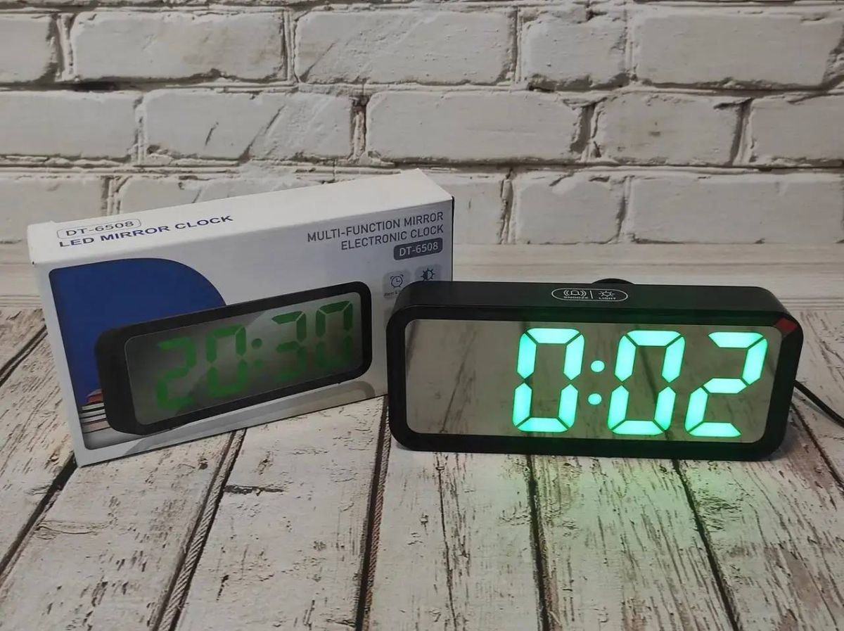 Многофункциональные часы настольные DT-6508 с будильником и USB зарядкой с зеленой подсветкой, компактные портативные универсальные лед часы, Электронные часы зеркальные,3 режима,время,дата,температура