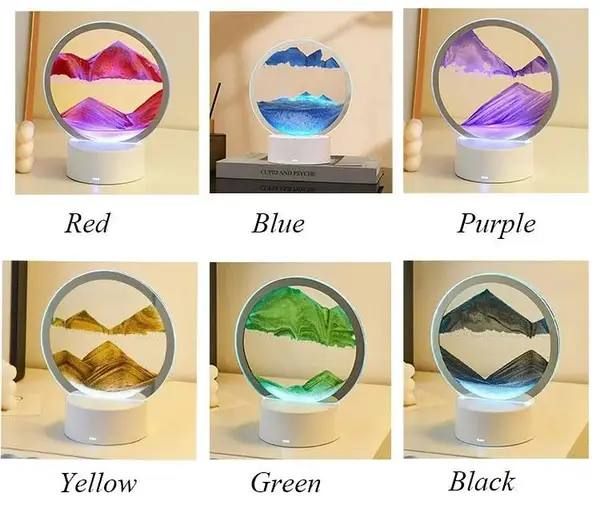 Настольная Лампа ночник RGB песочные часы Картина USB светильник 3D Sandscap вращение 360 °, уникальная увлекательная яркая прикроватная лампа анти стресс подвижный песок, светодиодный светильник с сыпучим песком