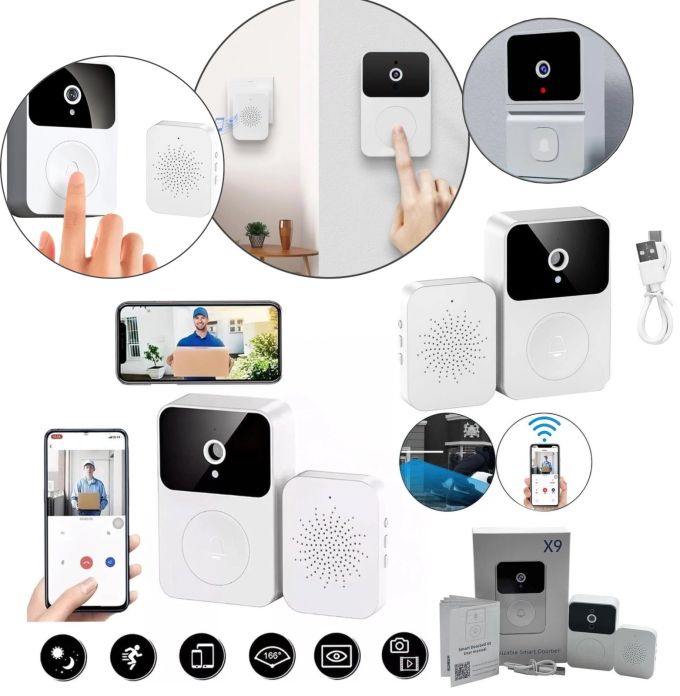 Домофон с камерой WiFi и датчиком движения Doorbell X9  Умный дверной многофункциональный видеозвонок, инновационный видеодомофон с удаленным контролем со смартфона, с функцией видеозаписи по срабатыванию датчика движения