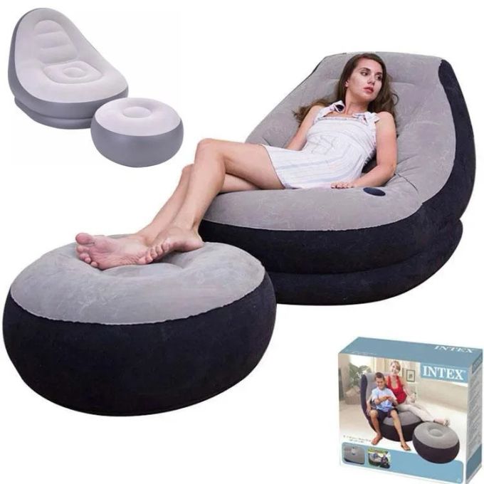 Надувной диван с пуфом Air Sofa, Надувное велюровое кресло с пуфиком