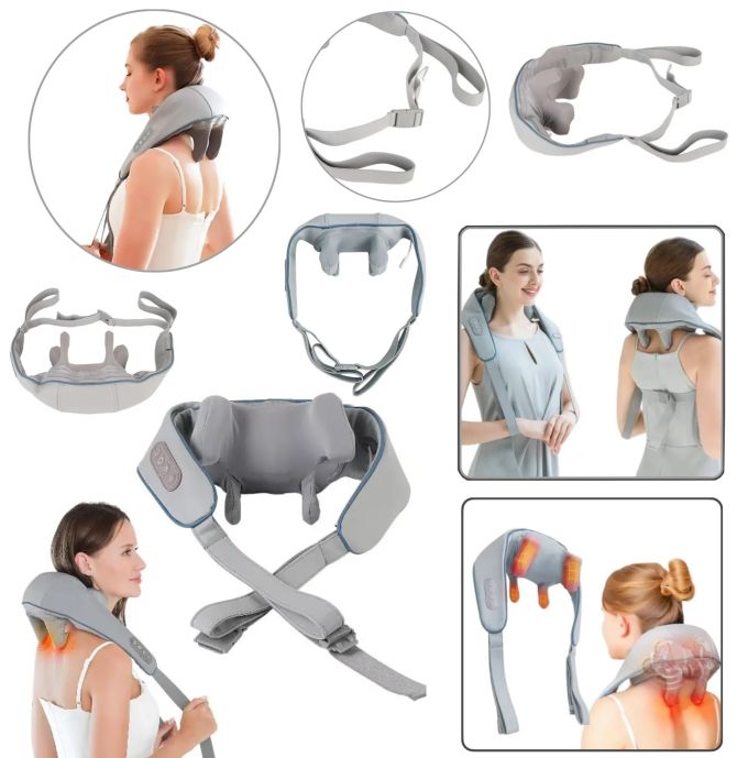 Массажер Электрический для Шеи и Плеч с ИК-подогревом A-Plus Neck massager, Массажер-воротник, Ударный вибромассажер для спины, U-образный массажный пояс для тела