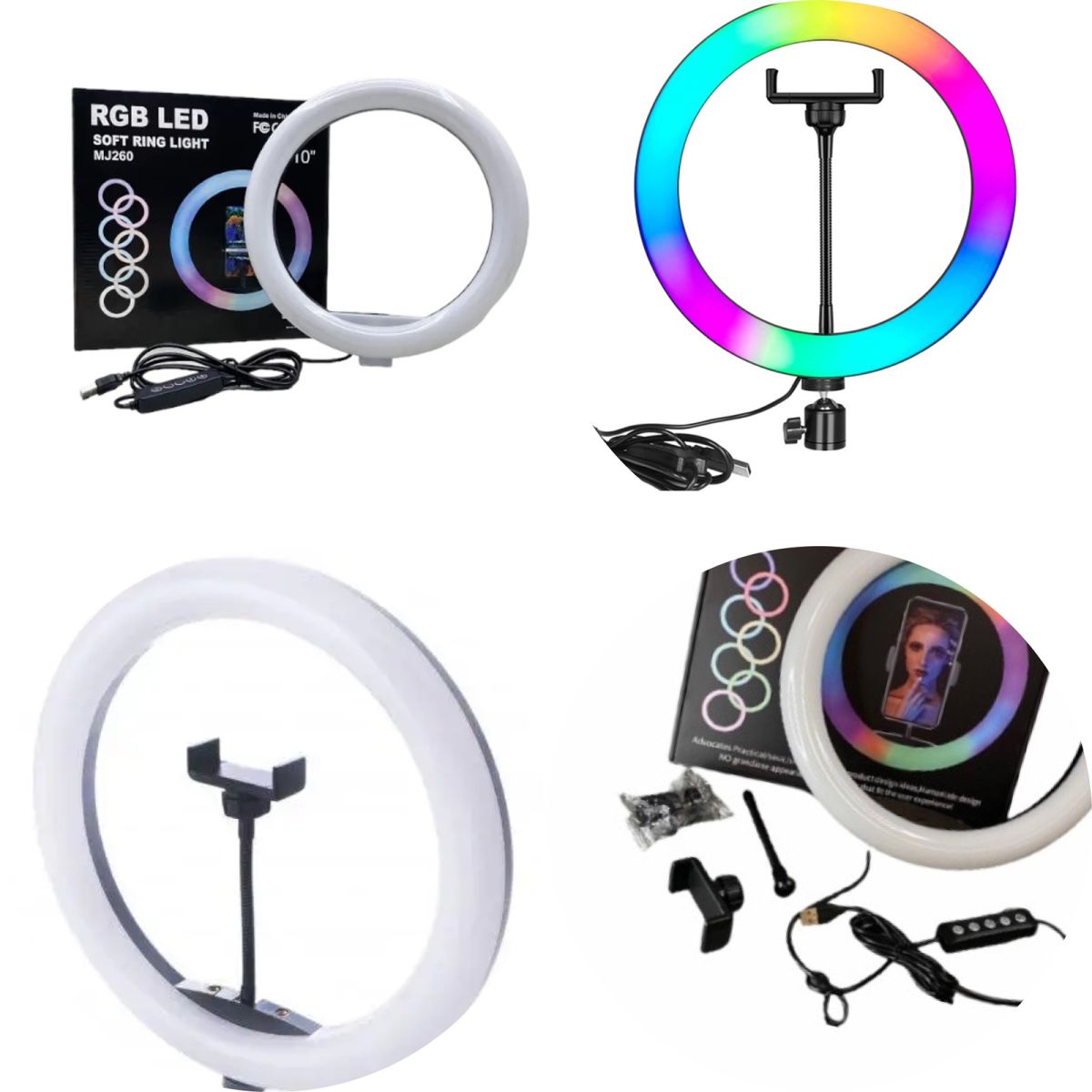 Кольцевая светодиодная LED лампа MJ26 RGB 26 см для селфи, фото и видео, студийный свет