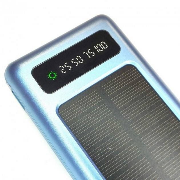 Мобильная зарядка UKC 10000mAh SOLAR, Универсальный Powerbank на солнечной батарее, многофункциональное портативное зарядное устройство, с  LED дисплеем, светодиодным фонариком и множеством портов включая USB, Type-C, Micro USB и Lightning