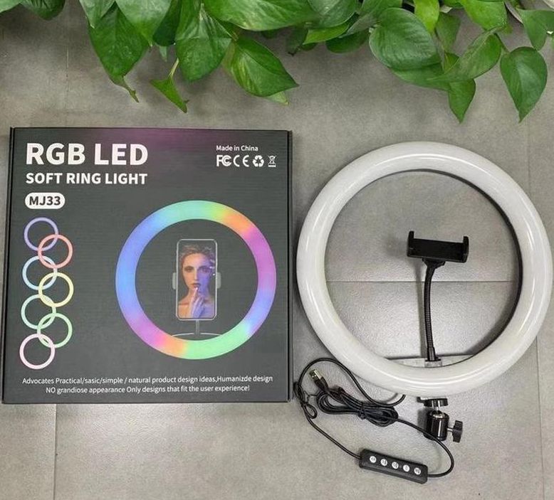 Кольцевая светодиодная лампа MJ33 RGB LED 33 см с держателем под мобильный телефон, смартфон, поворотная на 360 градусов USB