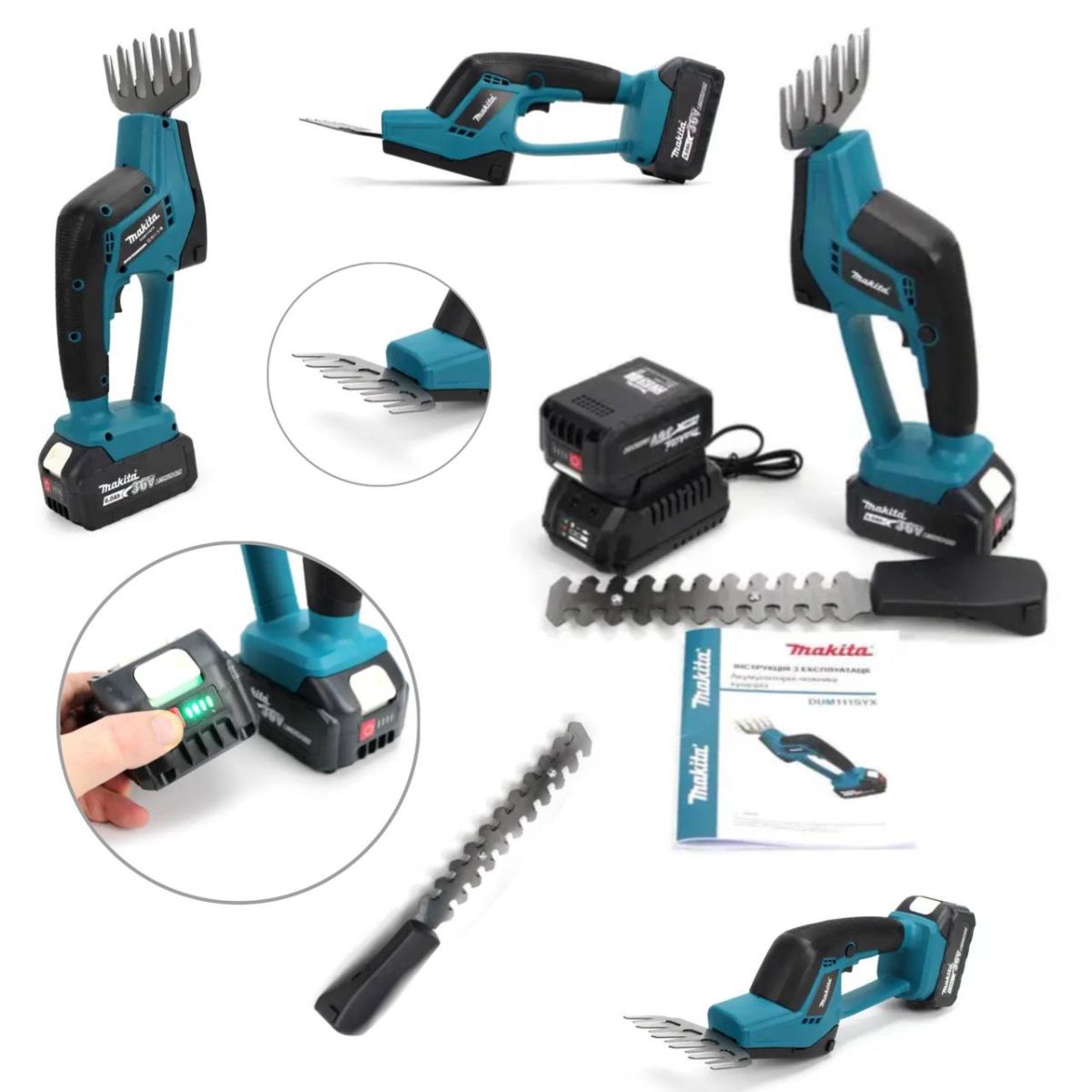 Аккумуляторный портативный универсальный кусторез Makita DUM111SYX (36V 6.0Ah), компактные садовые ножницы для кустов, кусторез для ухода за садом,обеспечивает чистые и аккуратные срезы, удобный и мощный инструмент для обрезки травы и кустов