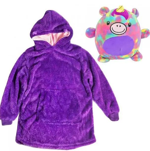 Мягкая плюшевая Детская удобная универсальная Пижама Kids Huggle Pets Толстовка–Комфортный Плед с рукавами для детей 3 в 1 Подушка + Игрушка + Худи Универсальный размер до 150 см, трансформер с капюшоном забавные животные