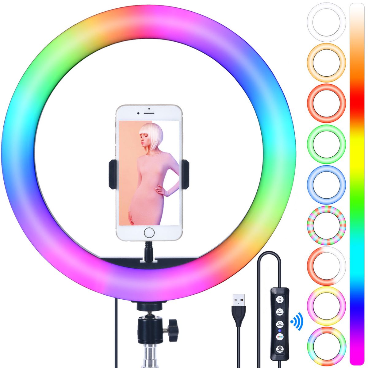 Кольцевая лампа Led MJ 300 RGB 30 см, Селфи-лампа, селфи кольцо