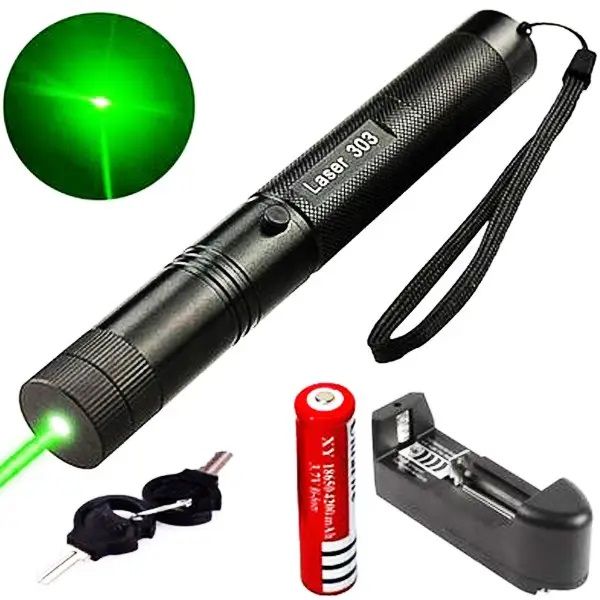 Лазерная указка Laser Pointer YL-303  1000mW, лазер зеленый с насадками аккумуляторный
