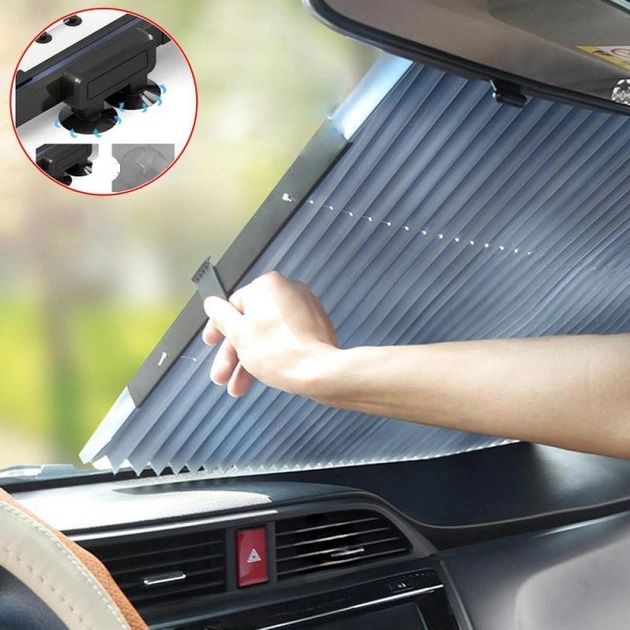 Авто шторка выдвижная солнцезащитная складная 70*150см, автомобильная штора на лобовое стекло Vehicle Shade на присосках