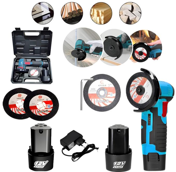 Аккумуляторная мини болгарка Makita 12v с двумя аккумуляторами в кейсе, Электроболгарка 2 диски