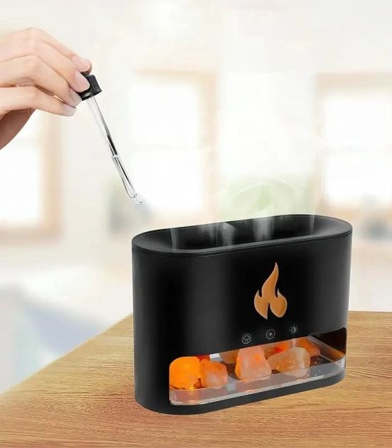 Увлажнитель воздуха с эффектом пламени Docsal Flame 3в1, Соляная лампа, Ночник увлажнитель воздуха с имитацией пламени