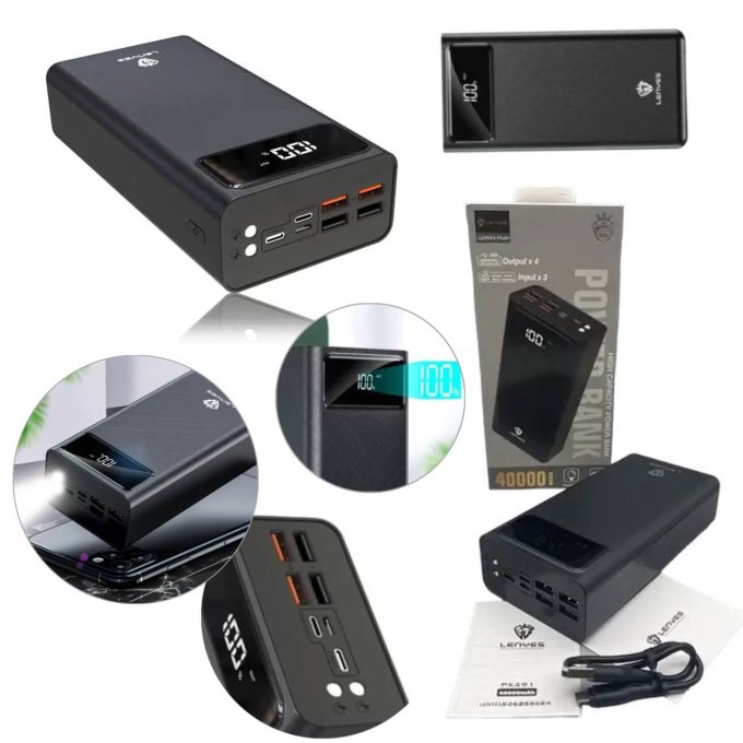 Power bank LENYES PX491 40000mAh (реальная емкость), портативное зарядное устройство с индикацией заряда, внешняя аккумуляторная батарея, универсальная мобильная батарея, практичный павербанк с быстрой зарядкой