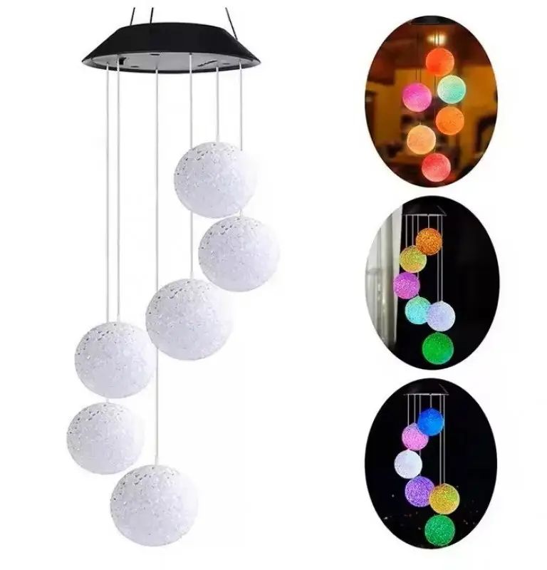 Садовая декоративная подвесная лампа RGB с 6 LED шарами на солнечной батарее