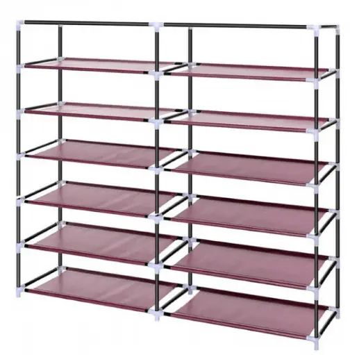 Тканевый складной шкаф для обуви на 2 секции Shoe Cabinet YQF-2266 на 12 полок, двойной шкаф органайзер для хранения обуви