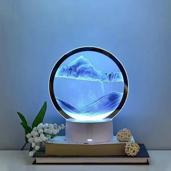 Настольная Лампа ночник RGB песочные часы Картина USB светильник 3D Sandscap вращение 360 °, уникальная увлекательная яркая прикроватная лампа анти стресс подвижный песок, светодиодный светильник с сыпучим песком