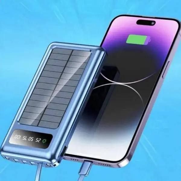 Мобильная зарядка UKC 10000mAh SOLAR, Универсальный Powerbank на солнечной батарее, многофункциональное портативное зарядное устройство, с  LED дисплеем, светодиодным фонариком и множеством портов включая USB, Type-C, Micro USB и Lightning