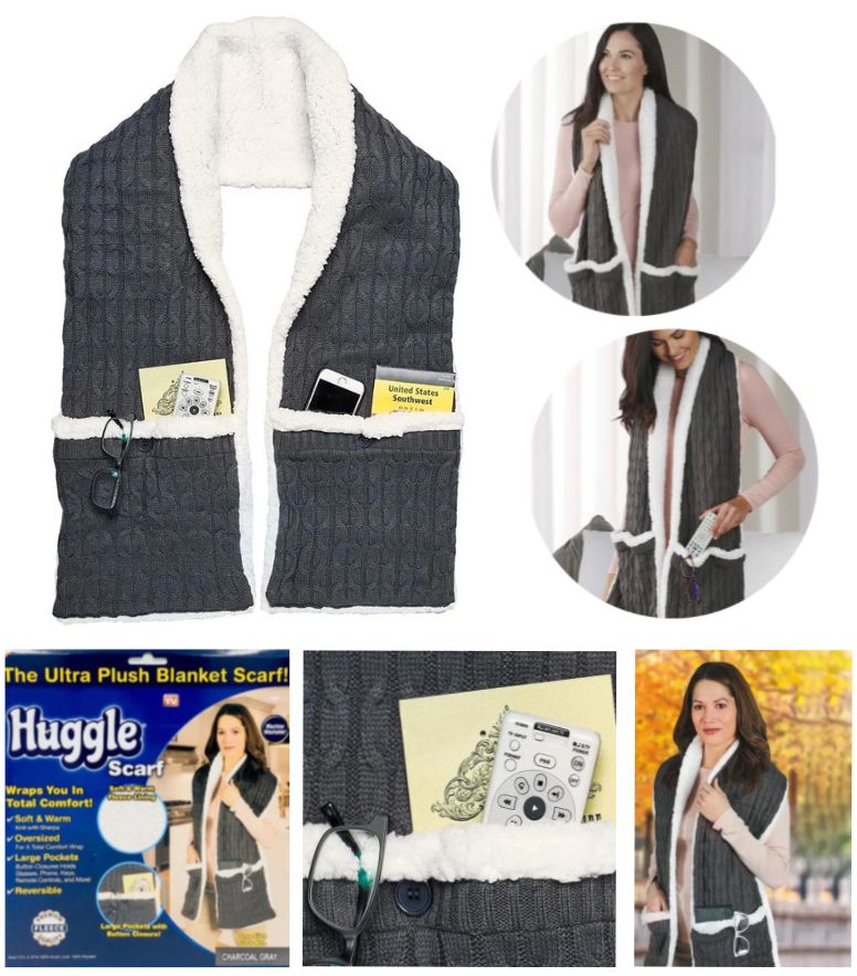 Зимняя безрукавка шарф с карманами Hugle Scarf двухсторонняя, Жилетка - Плед