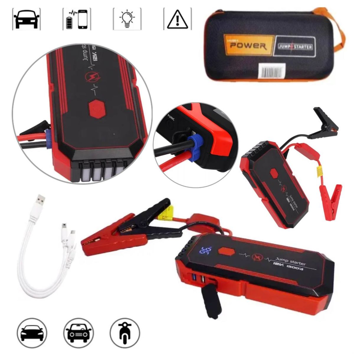Пусковое автомобильное устройство для аккумулятора JUMP STARTER Power Bank 45000mah, Пускозарядное многофункциональное с аккумулятором и дисплеем, подзарядить аккумулятор авто,ноутбуки, смартфоны, фотоаппараты, видеокамеры, планшеты
