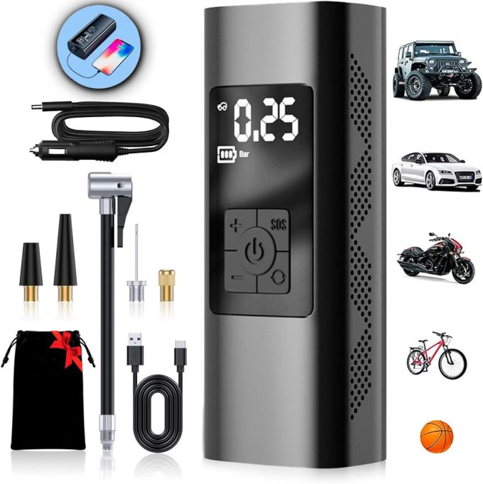 Аккумуляторный автомобильный портативный компрессор Wireless air pump CZCQ-101 6000 mAh 10.3 Bar, Автокомпрессор с экраном 12В, Портативный насос