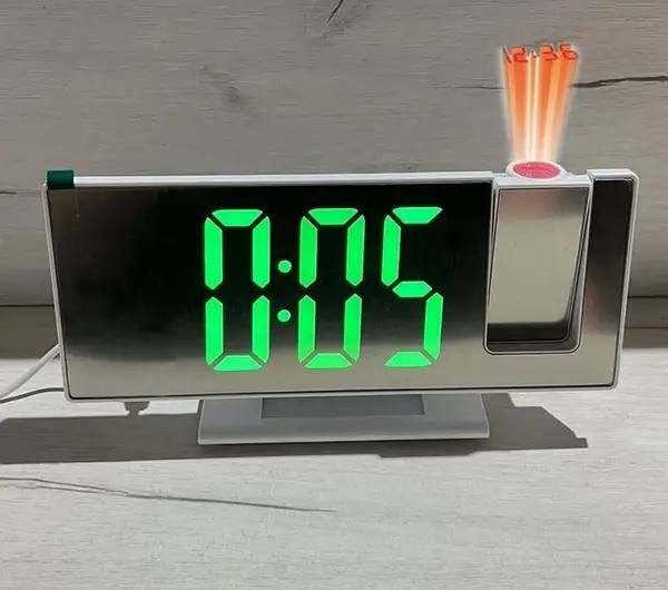 Годинник практичний дзеркальний з проектором часу 3618LP зелений, настільний багатофункціональний електронний оригінальний годинник з проекцією часу на стелю, з будильником, календарем і вбудованим термометром