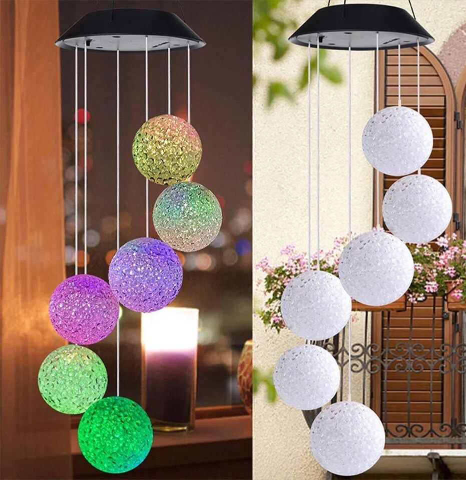 Садовая декоративная подвесная лампа RGB с 6 LED шарами на солнечной батарее