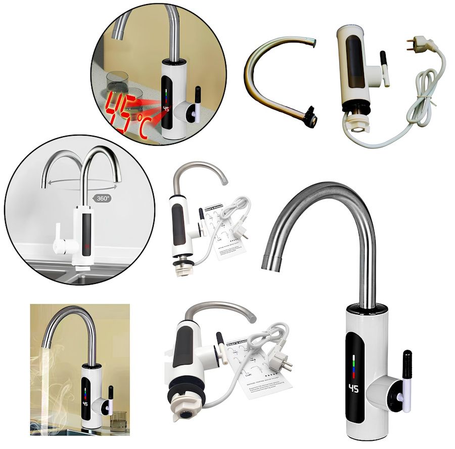 Проточный водонагреватель Delimano RY-022 ХРОМ WATER HEATER с экраном