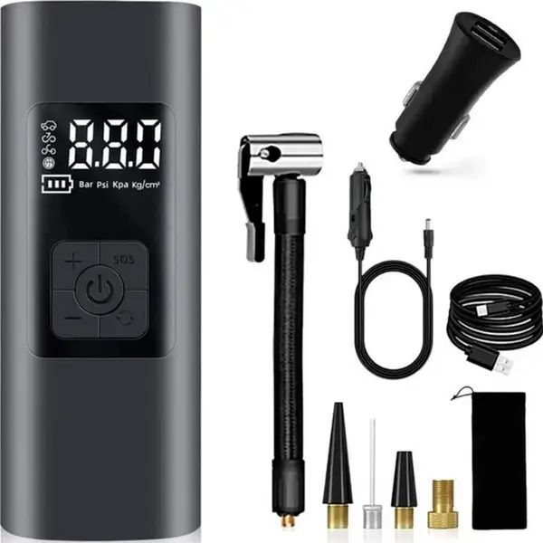 Аккумуляторный автомобильный портативный компрессор Wireless air pump CZCQ-101 6000 mAh 10.3 Bar, Автокомпрессор с экраном 12В, Портативный насос