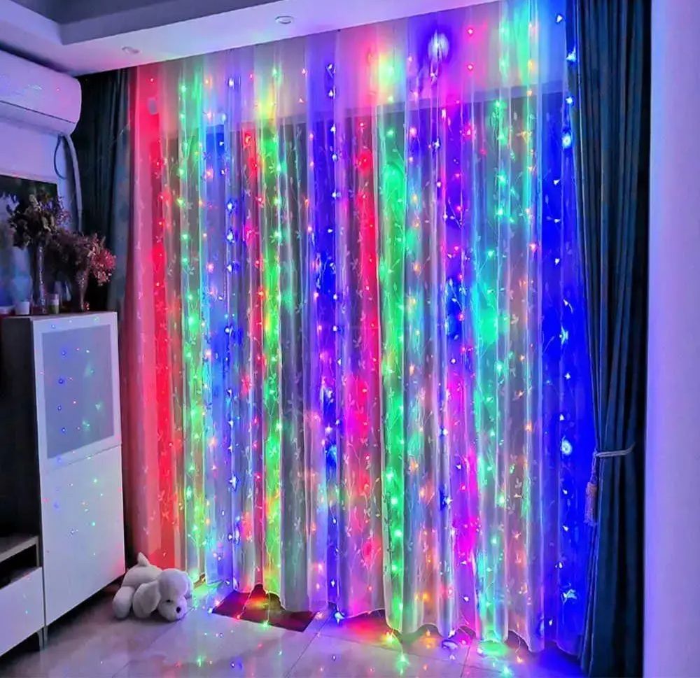 Светодиодная гирлянда штора водопад мульти разноцветная  3Mx3M 320 диодов RGB