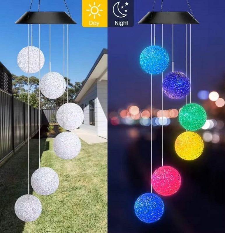 Садовая декоративная подвесная лампа RGB с 6 LED шарами на солнечной батарее