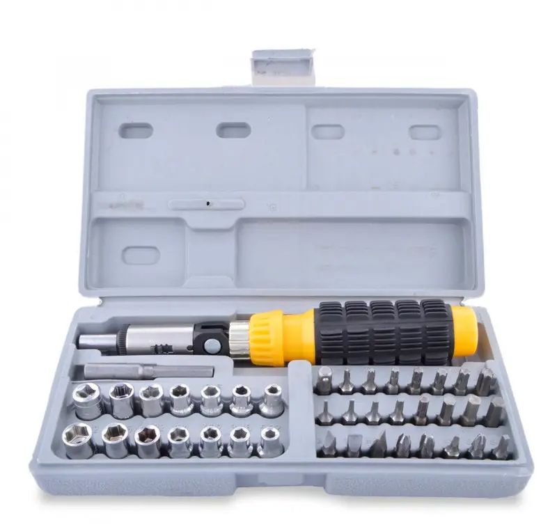 Универсальный набор инструментов 41 предмет в кейсе Piece Bit and Socket Set, Реверсивная отвертка с трещеткой с насадками
