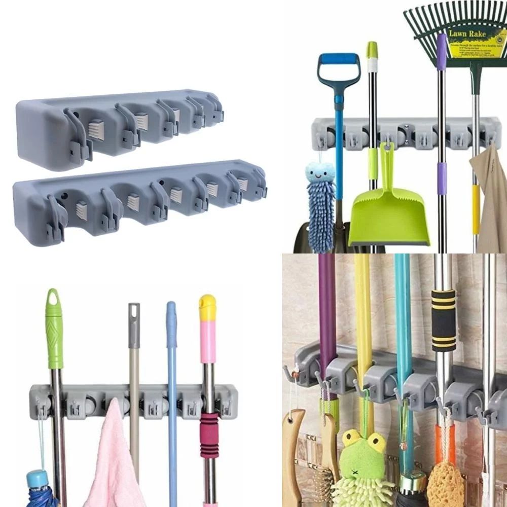 Настенный держатель-органайзер для швабр и щеток Broom Holder, Универсальный фиксатор швабры