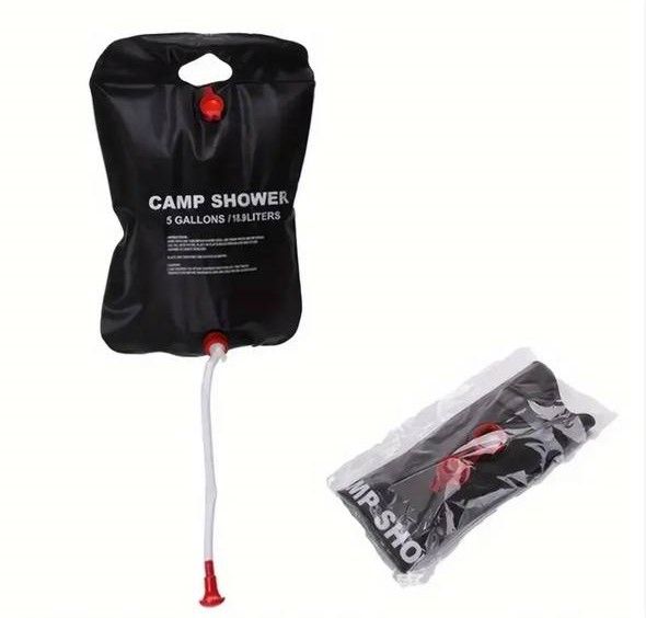 Переносной душ Camp Shower 20 литров, Мобильный походный душ для кемпинга, туристов, дачников, герметичный складной прочный надежный подвесной летний душ, насыщенный черный для лучшего нагрева от солнечных лучей