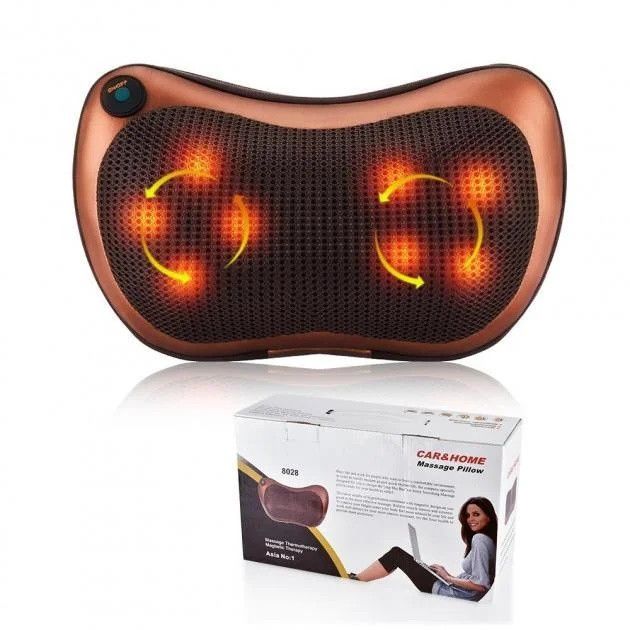 Массажная подушка для спины и шеи Massage Pillow QY-8028, масажер с инфракрасным подогревом Роликовый массажер