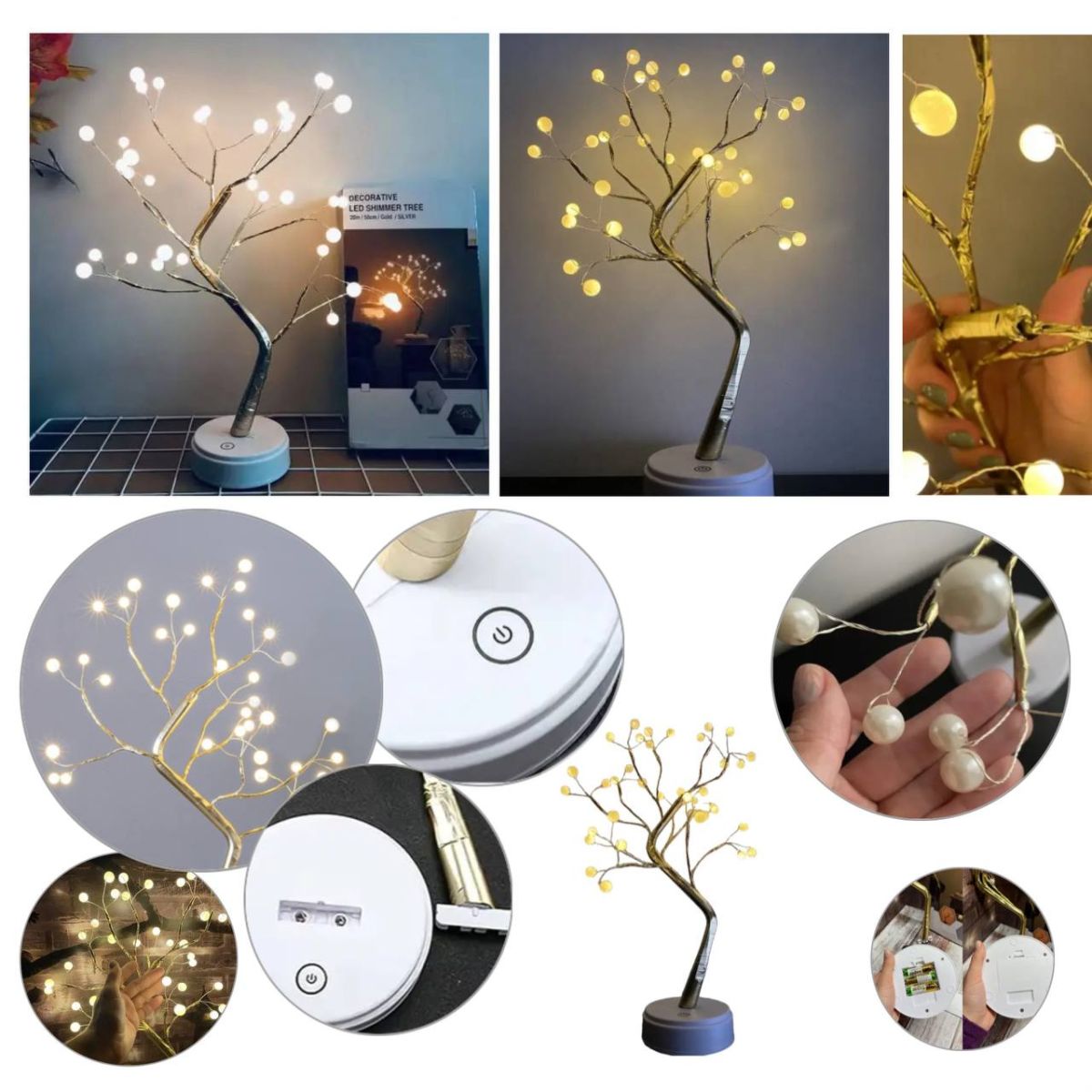Декоративное дерево Bonsai led tree light h20in N2, Декоративный красивый и функциональный светильник led "Бонсай", Ночник Настольный в Виде Дерева с жемчужинами, Лампа для декора,ветки можно регулировать