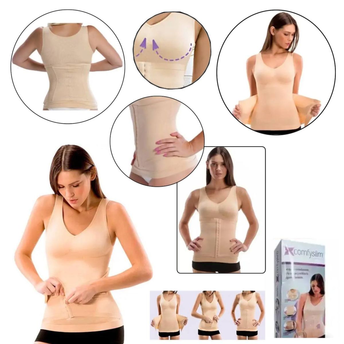 Утягивающее белье Slim Comfy Майка для Коррекции Фигуры, комфортная майка застегивается на крючки мгновенно разглаживая Ваш силуэт, Разглаживает складки, выпуклости и неровности, для стройности, для женщин любого возраста