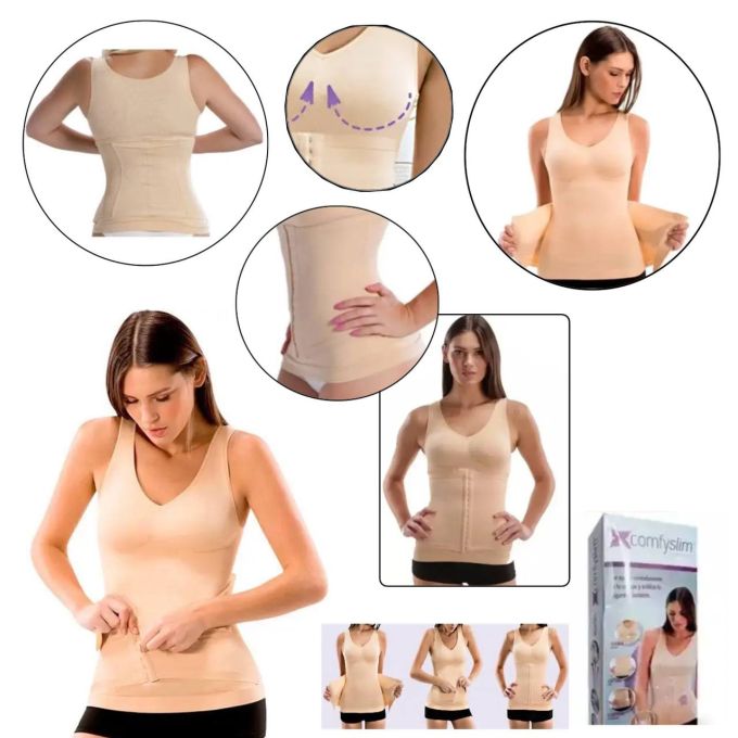 Утягивающее белье Slim Comfy Майка для Коррекции Фигуры, комфортная майка застегивается на крючки мгновенно разглаживая Ваш силуэт, Разглаживает складки, выпуклости и неровности, для стройности, для женщин любого возраста
